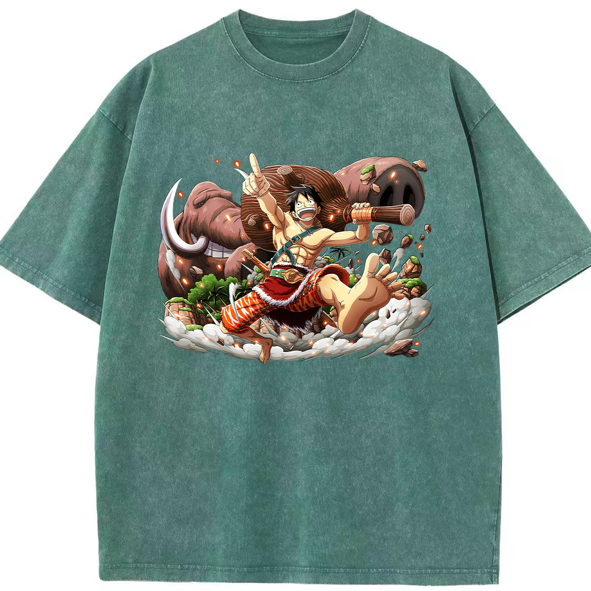 ワンピース モンキー・D・ルフィ ONE PIECE Monkey D. Luffy 綿100% ヴィンテージ風 半袖Tシャツ（フロントプリント）